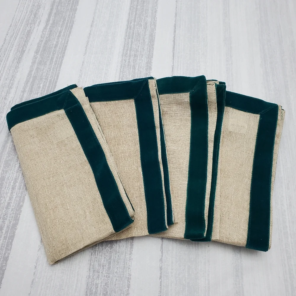 Pier 1 Napkins - Teal Velvet Trim - 4pcs *